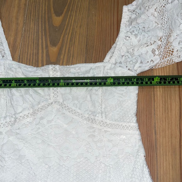 Free People‎ Women's White Lace Mini Dress Square Neck Short Sleeve Romantic - Picture 8 of 13